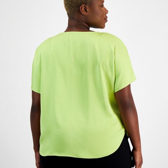 Anne Klein Plus Size Boat-Neck Short-Sleeve Blouse - Lime Green, 2X NWT - Picture 3 of 4